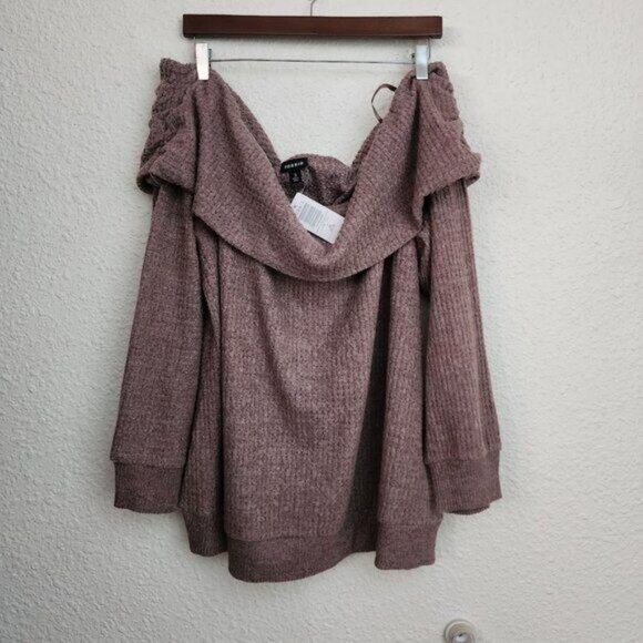 Torrid Brushed Waffle Off Shoulder Long Sleeve Top in Deep Taupe Women's Size 3X - Picture 2 of 11
